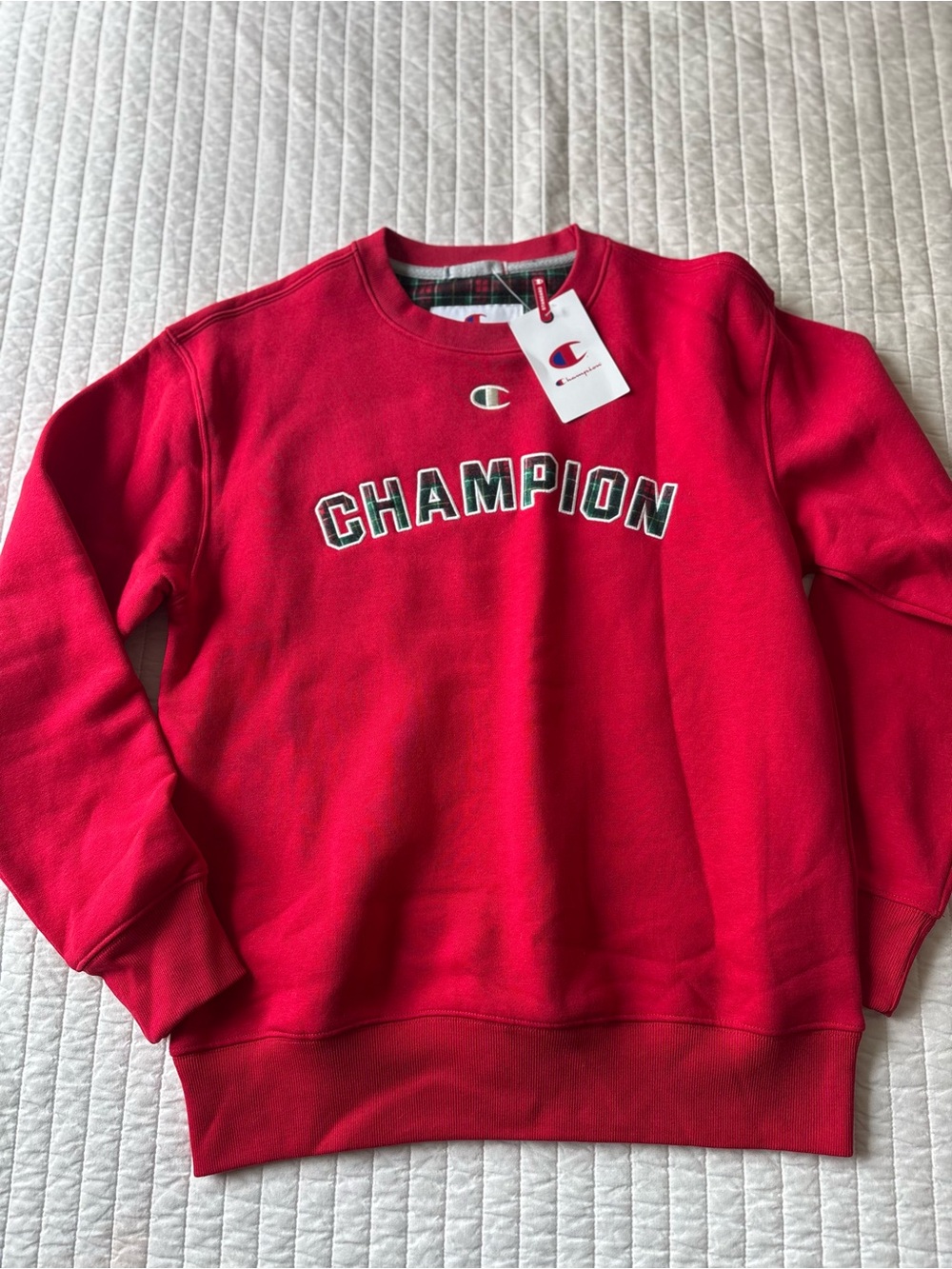 Champion Red Crewneck Sweatshirt with Embroidered Logo